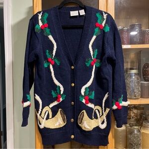 Vintage Navy Blue Holiday Sweater Cotton/Ramie Blend